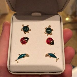 10K gold turtle, ladybug, and dolphin studs